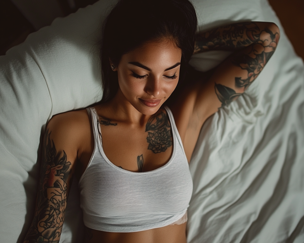 woman lying on her bed